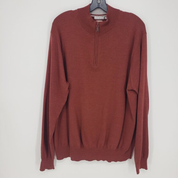 Peter Millar Merino Wool 1/4 Zip up Pullover Sweater XL Mens Golf Burnt Orange - Picture 1 of 8